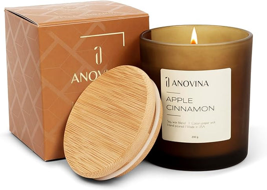 Anovina Apple Cinnamon Candle – Soy Wax Blend with Apple & Cinnamon Scent – Non-Toxic Fall Candle Jar for Home Décor, Autumn Gifts, Cozy Holiday & Seasonal Home Fragrance - Bloomnest