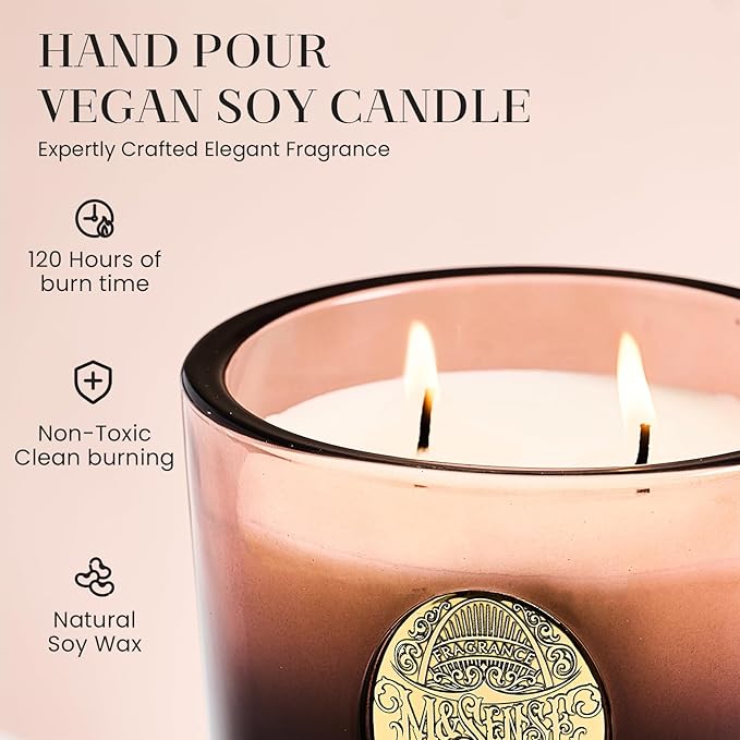 M&SENSE Large Two-Wick Soy Candle | Mahogany Sandalwood & Black Brown | 19.8 oz, 120H Burn Time | Luxury Scented Candle for Relaxation, Gifting, Home Décor | Ideal for Bedroom, Office, Party Ambiance - Bloomnest