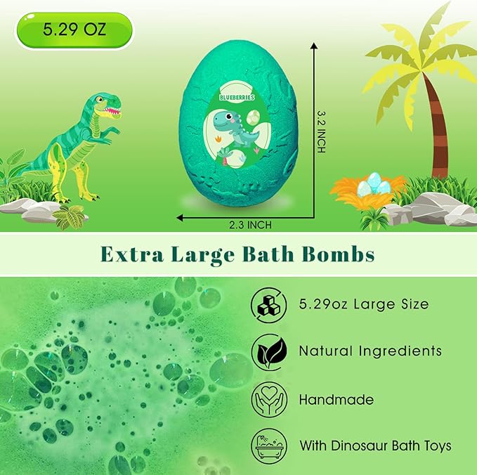Kids Bath Bombs with Surprise Inside, XXL Large Dinosaur Bath Bombs 8pcs Bath Bomb Set with Toys Inside, Dino Toy Gifts for Kids Age 3 4 5 6 7 8 9 10 11 12 - Bloomnest