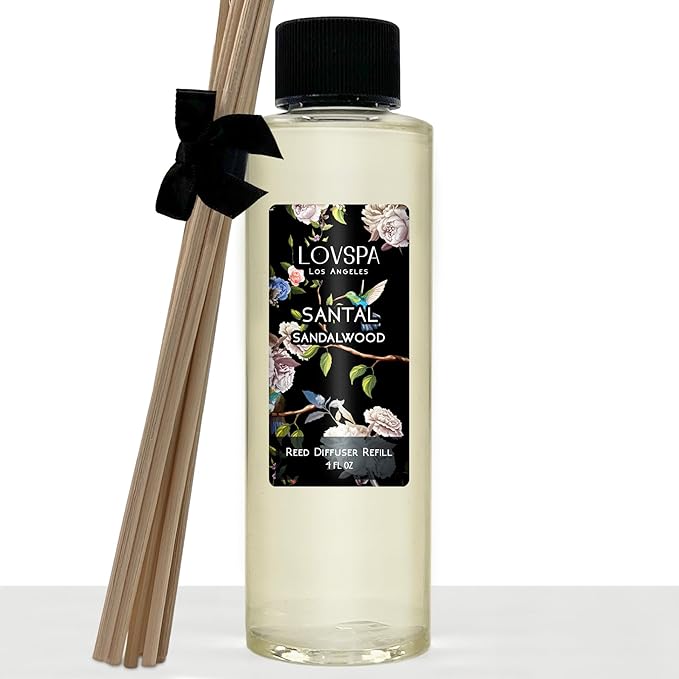 LOVSPA Santal (Sandalwood) Diffuser Oil - Luxury Essential Oils for Diffuser Refill & Air Freshener Room Spray - Long-Lasting & Natural Home Fragrance, Scented Oil for Diffusers, USA Made, 4oz - Bloomnest