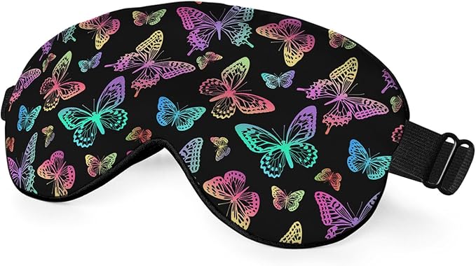 Rainbow Butterfly Sleep Mask Eye Mask Black Blue Pink Purple Butterfly Sleep Mask Light Blocking Adjustable Smooth Soft Eye Masks for Women Deep Rest Travel - Bloomnest