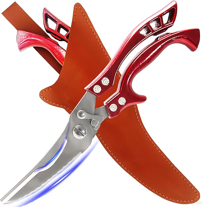 Heavy Duty Kitchen Shears by ANDONG, Kitchen Scissors,Stainless Steel Poultry Shears Heavy Duty Professional, Red - Bloomnest