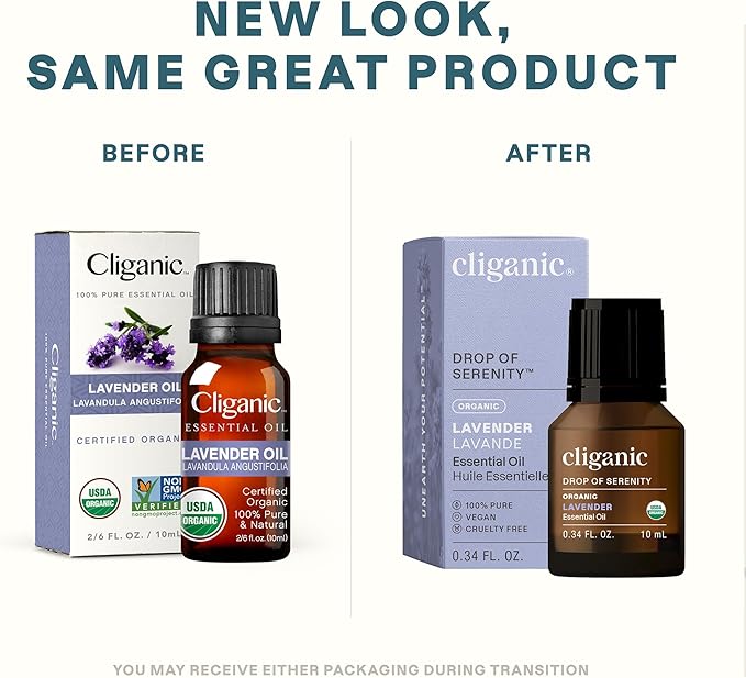 Cliganic Organic Lavender Essential Oil - 100% Pure Natural Undiluted, for Aromatherapy Diffuser | Non-GMO Verified (Packaging May Vary) Cliganic