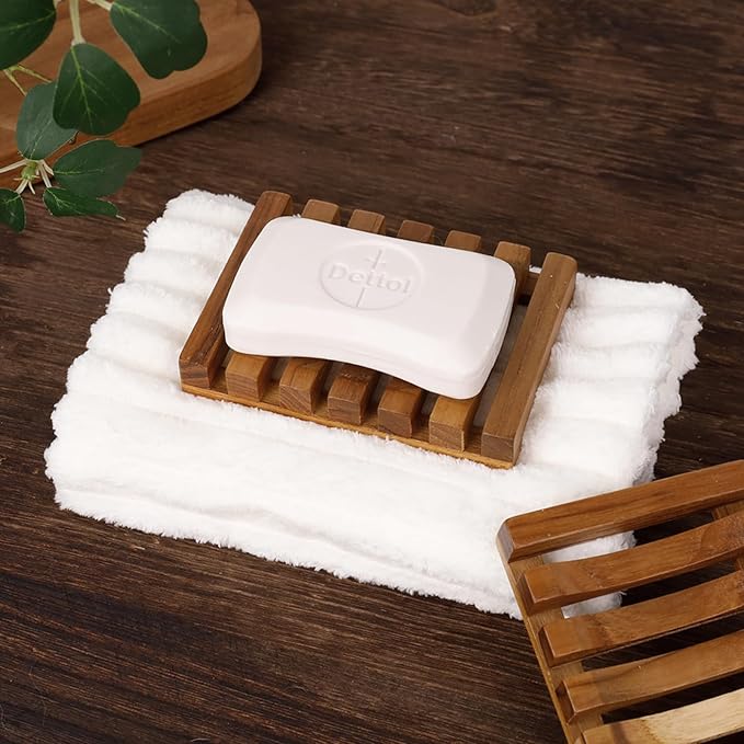 2PCS Slotted Bar Soap Holder Teak Wood by HTB, Kitchen Wooden Sponge Holder, Self Draining Soap Dish for Shower, Sink, Bathroom, Bathtub, RV - Bloomnest