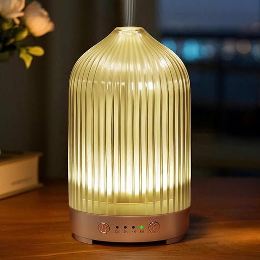 Glass Essential Oil Diffuser 200ml-Ultrasonic Aroma Diffuser with Glass Dome, Aromatherapy Diffuser with 4 Timers 7 Color LED Lights Auto Shut-Off Protection for Home Office Yoga Gift for Women EQUSUPRO