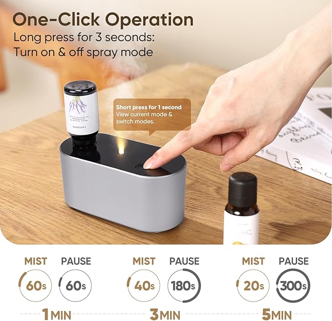 Waterless Diffuser for Home Essential Oil Diffuser, Aromatherapy Diffuser, Portable Scent Diffusers, 3 Mist Modes, Cycle Start for Bedroom, Office Studio 350-700 sq. ft Silver - Bloomnest