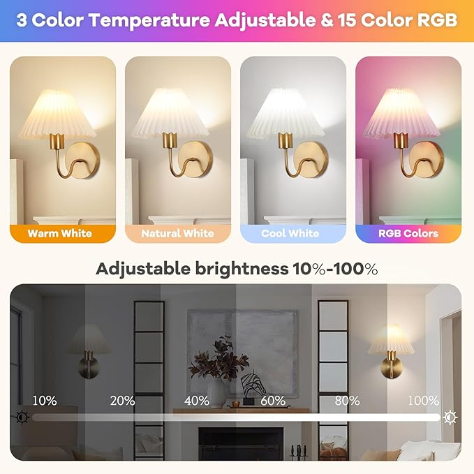 Wireless Wall Sconce Sets of 2, Pleated Shades Rechargeable Battery Operated Wall Sconce, Retro gooseneck Gold Wall Lights Bathroom Vanity Sconces, Wall Mounted Lamps for Bedroom Living Room Kitchen - Bloomnest