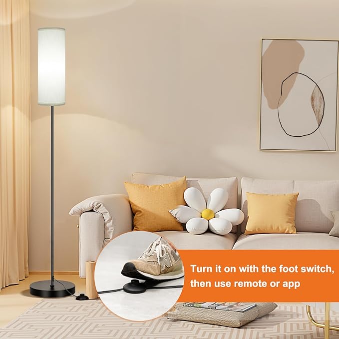 FRIDEKO HOME 2 Pack Floor Lamps for Living Room, Dimmable Colors Temperature & Brightness, Modern Floor Lamp with Remote, Tall Standing Lamps for Living Room Bedroom Office, White Shade 9W Smart Bulb - Bloomnest