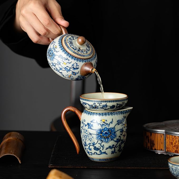 Chinese Tea Pot Sets,10 Pcs Portable Ceramic Cup for Tea, White And Blue Tea Kettle Set,Including 1 Teapot, 1 Tea Strainer, 7 Tea Cups, Asian Tea Sets For Adult,Home,gifing,Tea Lover And Office - Bloomnest