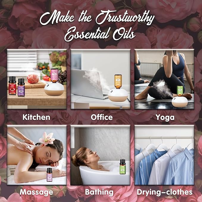 Floral Essential Oils Set for Diffusers & Candle Making - 6x10ml Natural Botanical Blends with Rose, Lavender, Lilac, Jasmine, Gardenia, Cherry Blossom Scents - Bloomnest