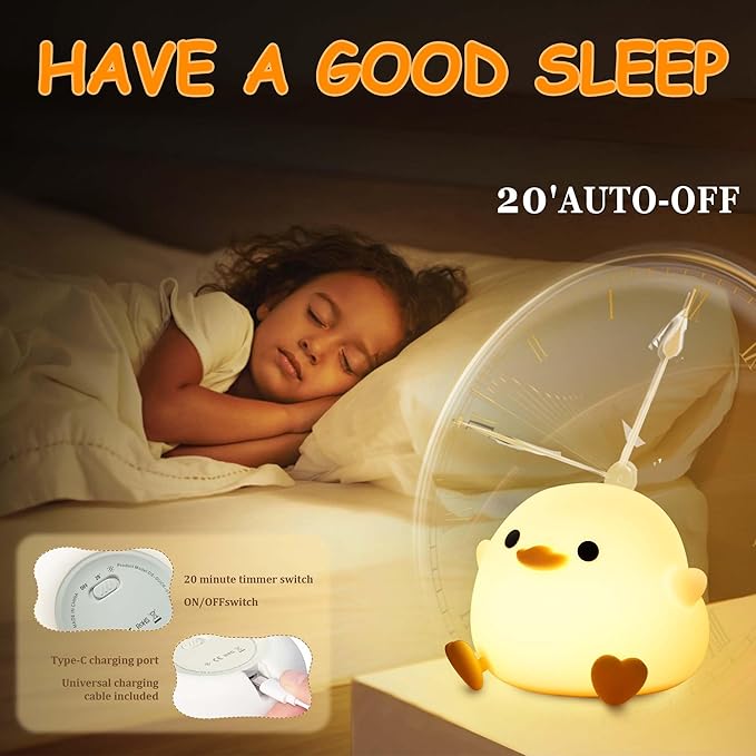 Dodo Duck Night Light, Cute Silicone Squishy LED Duck Lamp, Dimmable Nursery Nightlight, Rechargeable Bedside Table Lamp with Touch Sensor, Gifts for Bedrooms,Living Room,Breastfeeding - Bloomnest