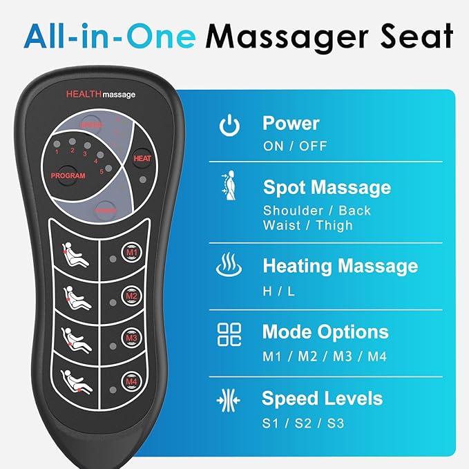 Back Massager with Soft Plush Fabric Cover, Massage Seat Cushion with 8 Vibration Motors & 2 Heating Levels, Chair Massager for Recliner, Office Chair, Sofa Use, Gifts for Dad Mom - Bloomnest