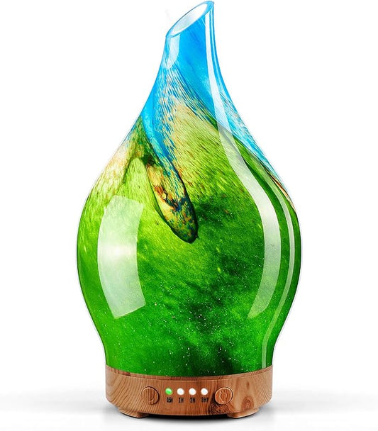 Porseme 150ml Essential Oil Diffuser Glass Color Changing Aroma Air Diffusers Aromatherapy Ultrasonic Cool Mist Humidifier 6 Running Hours Waterless Auto-Off for Sleeping Yoga Office Spa (Blue Grass) - Bloomnest