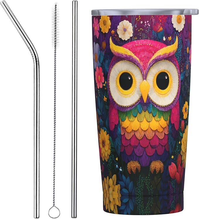 Owl Tumbler with Lid and Straw 20 oz Stainless Steel Cup Insulated Tumbler Coffee Mug for Home Office or Car Christmas Birthday Gifts - Bloomnest