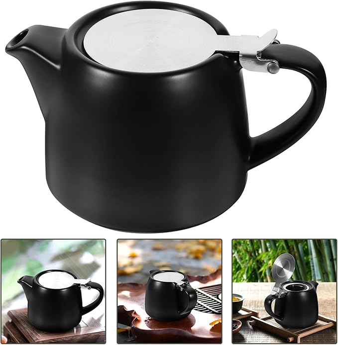 Small Ceramic Tea Pot with Stainless Steel Infuser Portable Tea Kettle Electric Ceramic Stove for Home Dorm Kung Fu