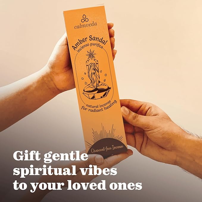 Sandalwood Amber Incense Sticks Resin - (40+ Sticks, 9 Inch) Thick Natural Amber Incense Sticks Made from Resins, Clean Charcoal Free | Warm Resinous - Sweet Aroma to Balance Energy & Cleanse Home - Bloomnest