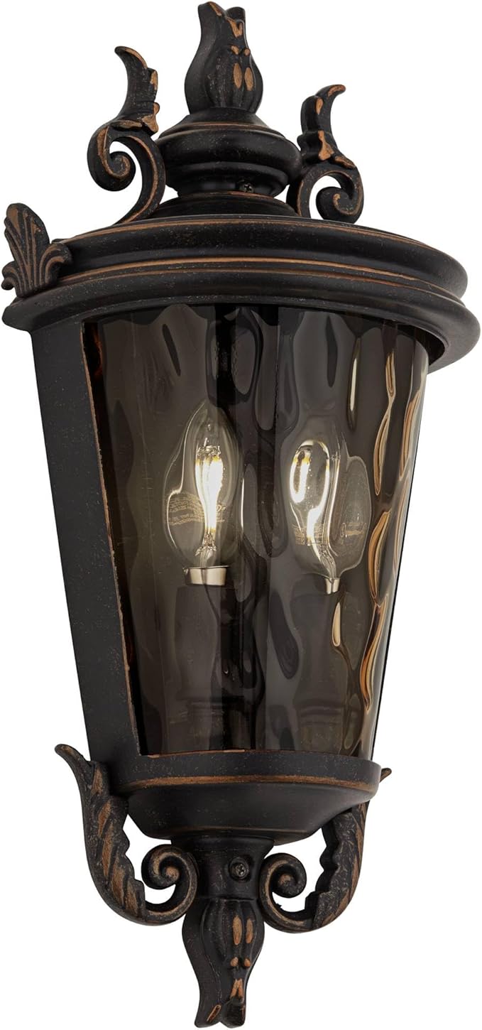 John Timberland Casa Marseille Vintage Outdoor Wall Light Fixture Veranda Bronze 17" Champagne Hammered Glass for Exterior House Porch Patio Outside Deck Garage Yard Front Door Garden Home - Bloomnest