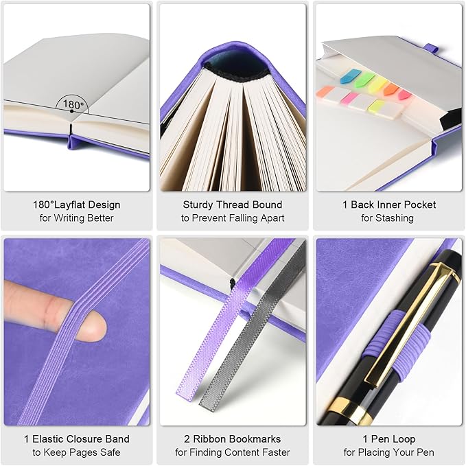 Lined Notebook Journal for Women Men, Large A4 College Ruled Notebook, 312 Numbered Pages Notebooks for Work, 100gsm Paper Daily Journal, Hardcover Vegan Leather Journals for Writing Office, Purple - Bloomnest