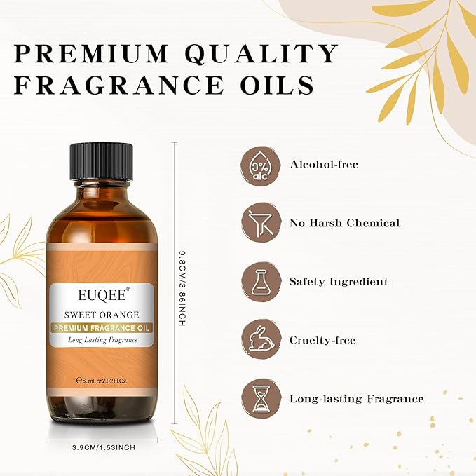 EUQEE Sweet Orange Fragrance Oil 60ml with Glass Dropper, Essential Oils for Diffusers, Candle & Soap Making, Home Scents, Bath Bombs (2.02 Fl oz) - Bloomnest