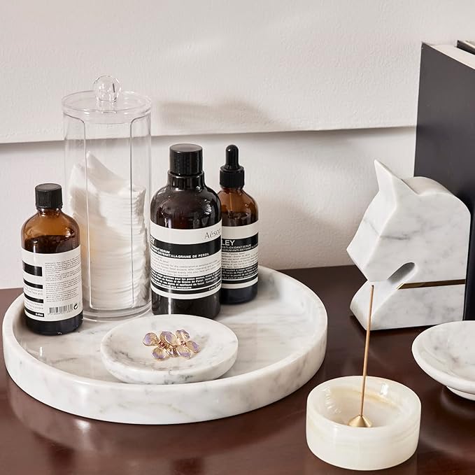 Pearly Onyx Japanese Incense Holder for Sticks, Cone Ash Catcher Bowl,Marble Incense Stand Set with Sandalwood Sticks & 2 Brass Burners, Minimalist, Zen, White - Bloomnest