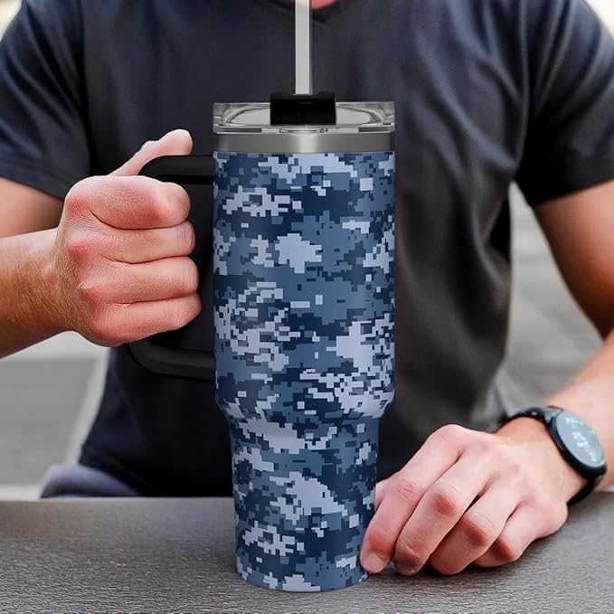 Camouflage Tumbler 40oz Stainless Steel Insulated with Lid & Straw, Camo Travel Mug Cup Gifts for Men Dad Husband Brother Grandpa Veteran Hunting Lover on Christmas Birthday Valentine Fathers Day - Bloomnest