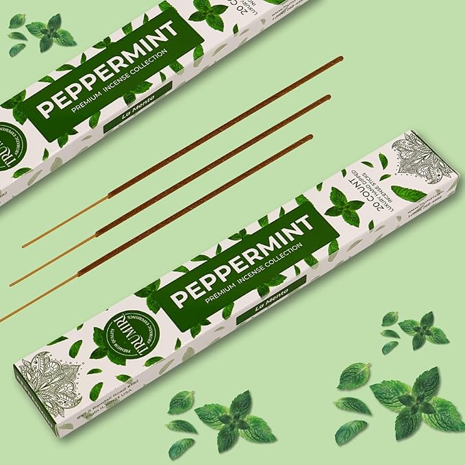 Peppermint Incense Sticks - Total 40 Insence-Sticks - Dual Pack of 20 Insense - Inciensos - Inscents - Natural Non Toxic Ingredients - Incents - Incence - Inscense - Insents TRUMIRI