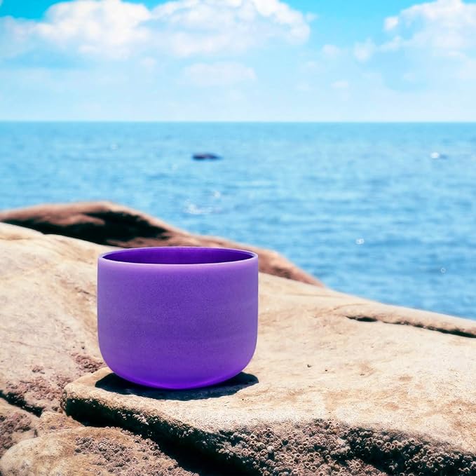 TOPFUND 8" 432Hz Violet A# Note Crystal Singing Bowl Pineal Chakra with Heavy Duty Carrying Case and Suede Mallet