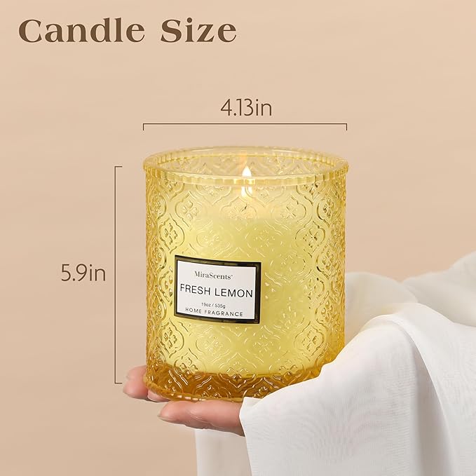 Lemon Scented Candles, 19oz Aromatherapy Candles Gifts for Women, Yellow Luxury Large Decorative Candles in Glass, Natural Soy Wax for Home - Bloomnest