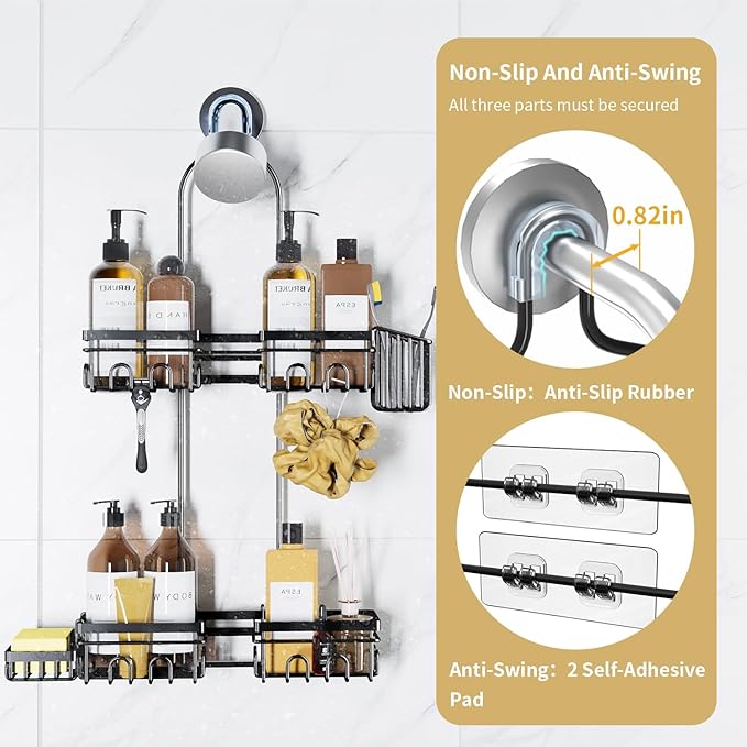 KEGII Shower Caddy Hanging for Handheld Showerheads, Rustproof Hanging Shower Organizer with Soap Dish, Toothbrush Holder and Hooks, Over Showerhead Caddy for Bathroom - Bloomnest