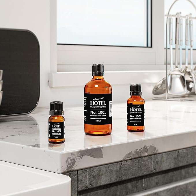 AirScent Hotel Diffuser Oil No. 1001 - Patchouli Clove Amber - Hotel Scent Dupe - Premium Fragrance Oil for Ultrasonic and Waterless Diffusers- 120 mL, 4 fl oz Glass Dropper Bottle Airscent