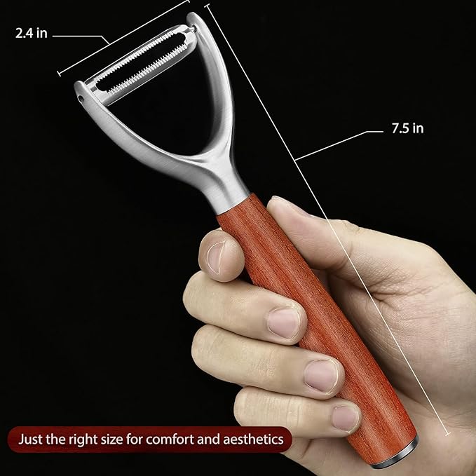 Premium high-end rosewood handle and 304 stainless steel serrated blade - ultra-sharp KULUNER Y-shaped rotary peeler for potatoes, fruits and vegetables, ergonomically designed for easy peeling - Bloomnest