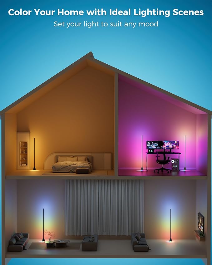 Smart RGB Corner Floor Lamp, 60 Inch 172 LEDs Bright Standing Lamps for Bedroom with APP and Remote, Modern Floor Lamp with Music Sync and 16 Million Colors Changing Ambient Lighting for Living Room - Bloomnest