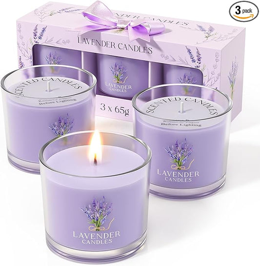 Lavender Candle, Scented Candles Gift Set for Stress Relief, 3 Votive Candles for Women and Men, Birthday Candle Gifts for Women, Christmas Candles for Women (Purple, 7 oz) - Bloomnest
