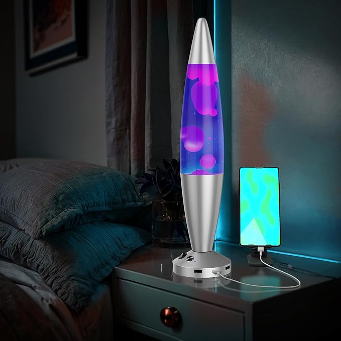 JAMBO Upgraded Motion Lamp – 16" Blue Liquid, Purple Wax – USB Ports, Timer – Night Light for Adults, Teens, Kids – Bedroom, Living Room, Office Décor Lamp - Bloomnest