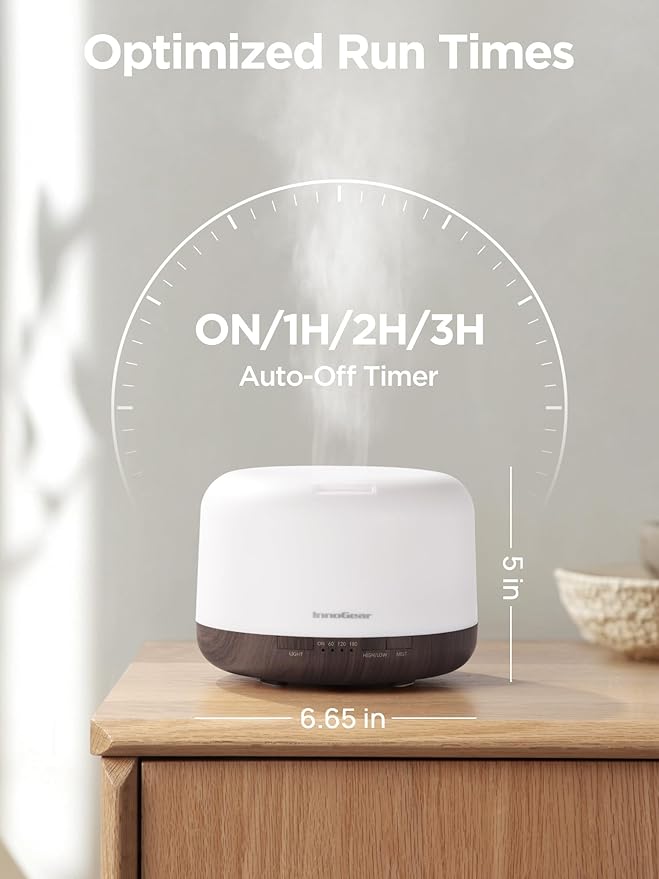 InnoGear Aromatherapy Diffuser & 10 Essential Oils Set, 500ml Essential Oil Diffuser with Remote Control Ultrasonic Cool Mist Scent Humidifier Vaporizer Auto-Off Timer for Room Office Home, Brown - Bloomnest