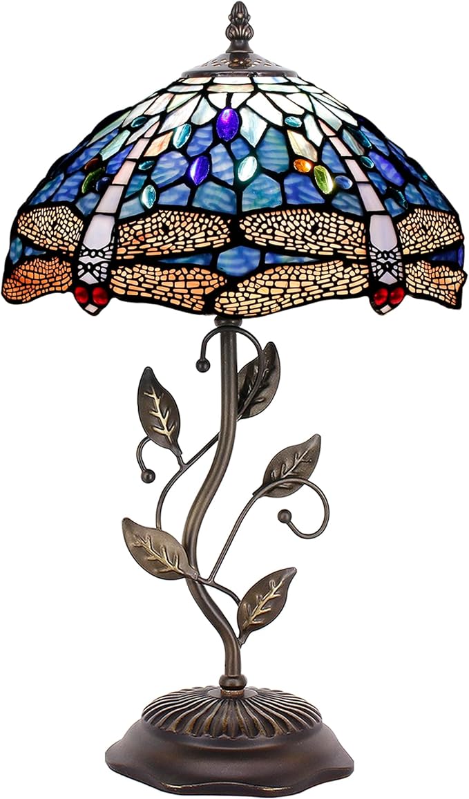 Tiffany Lamp Table Lamp Stained Glass Desk Lamps 12X12X19 Inches Reading Light Decor Bedroom Living Room (Blue Cloudy Dragonfly Style) - Bloomnest