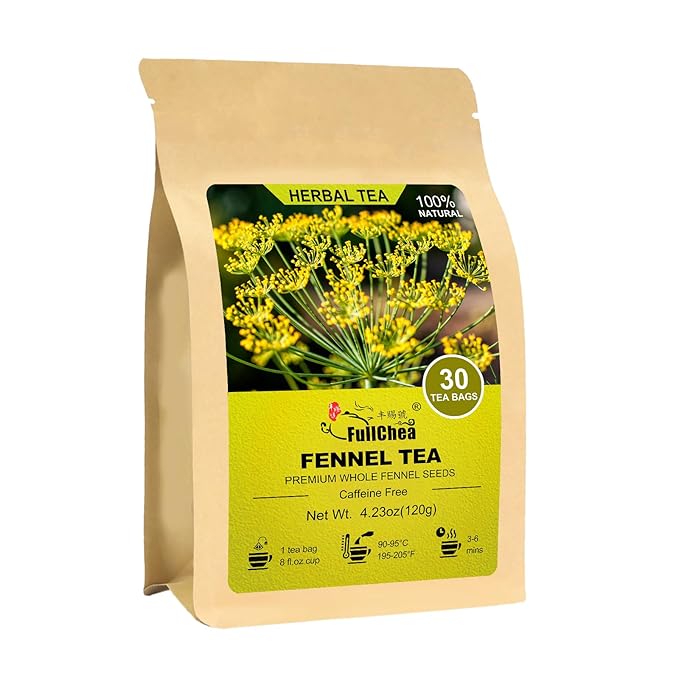 FullChea - Fennel Tea Bags, 30 Teabags, 4g/bag - Premium Whole Fennel Seeds - Non-GMO - Caffeine-free - Helps Improve Digestion & Immune System - Bloomnest