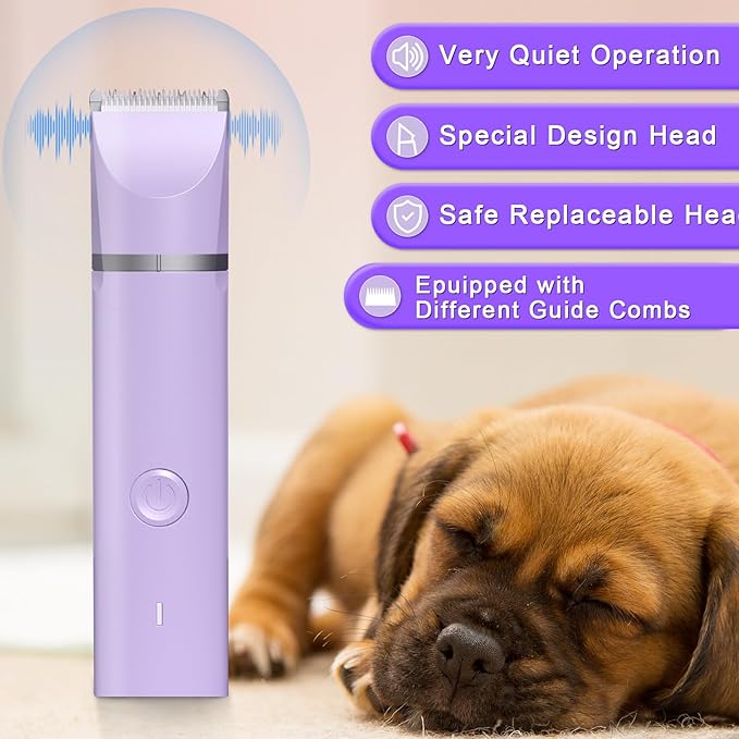 Dog Grooming Clippers Kit-Electric Rechargeable Cat Trimmer Tools-Cordless Quiet Pet Nail Paw Grinder-4 in 1 Multifunctional Low Noise Shaver-Razor for feet Face Ears Toenail Eye - Bloomnest