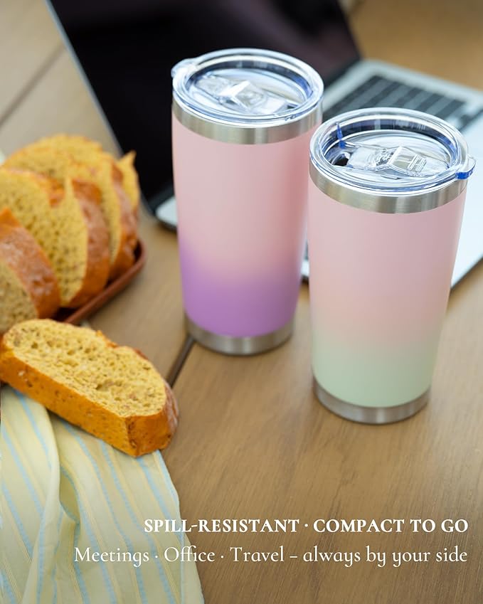 Travel Coffee Tumbler 20oz, 1 Pack Leakproof Travel Coffee Mug with Lid and Straw, Stainless Steel Double Wall Vacuum Insulated Tumbler for Hot/Iced Drinks (Textured Matte, Pink/Mint Green) - Bloomnest