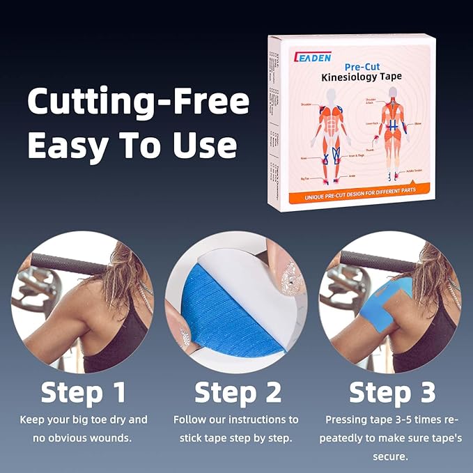 IEADEN Precut Kinesiology Tape for Shoulder, 20 Pcs - Shoulder Support & Stability, Shoulder Pain Relief Athletic Tape - Waterproof & Elastic, Breathable Hypoallergenic Latex-Free Tape, Blue - Bloomnest