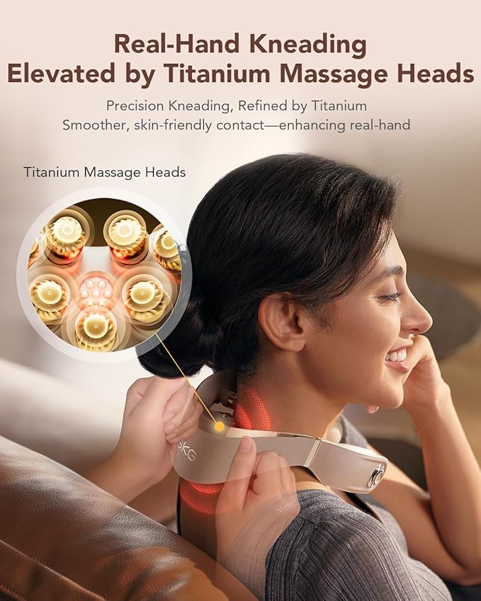 SKG G7 Pro Fold 3.0 Neck Massager for Pain Relief Deep Tissue Vibration Cordless Travel Massager, Innovative Foldable 3D Neck Massager for Office Home Car Travel, Gold Titanium Neck Massager SKG