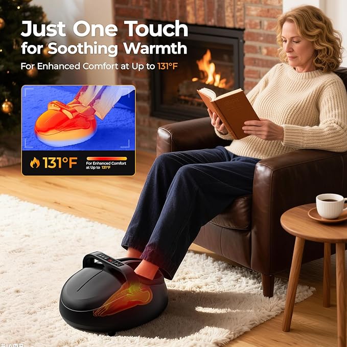 Foot Massager with Heat - Shiatsu Kneading & Rolling Compression, 5 Massage Modes with Adjustable Intensity, Fits Up to Size 13, Home Relaxation Gift - Bloomnest