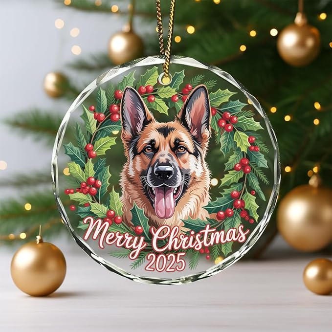 German Shepherd Dog Glass Ornament – Handcrafted Hanging Decoration, Elegant Keepsake with Unique German Shepherd Dog Design, for Home, Holiday Tree, or Special Occasion - Bloomnest