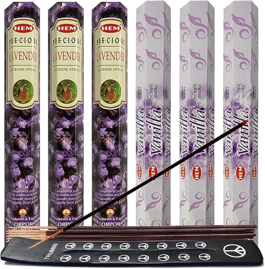 Lavender & Vanilla Incense Sticks & Holder Bundle Variety Pack from Hem Trumiri Insense Insence