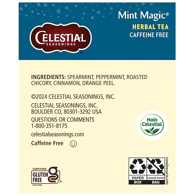 Celestial Seasonings Herbal Tea, Mint Magic,Caffeine Free, 20 tea bags (Pack of 6) - Bloomnest