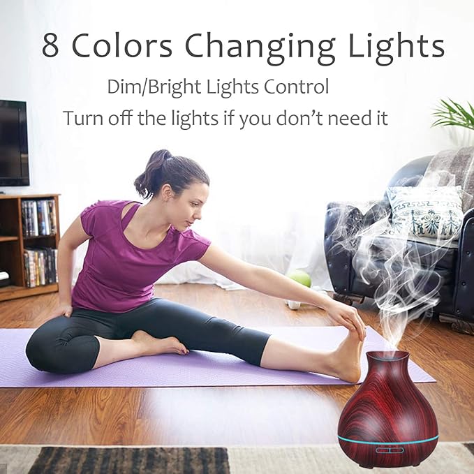 BZseed Aromatherapy Essential Oil Diffuser 550ml 12 Hours Wood Grain Aroma Diffuser with Timer Cool Mist Humidifier for Large Room, Home, Baby Bedroom, Waterless Auto Shut-off,7 Colors Lights Changing - Bloomnest