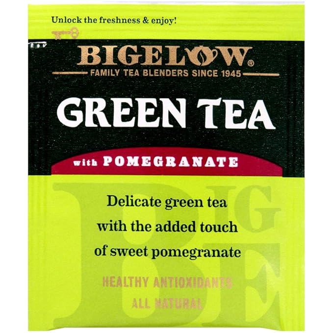 Bigelow Tea Green Tea with Pomegranate 28-Count Box (Pack of 1) Premium Green Tea with Pomegranate Rosehips Hibiscus Antioxidant-Rich All Natural Medium-Caffeine Tea in Foil-Wrapped Bags - Bloomnest