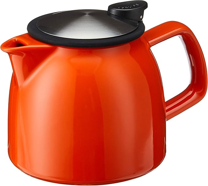 FORLIFE Bell Ceramic Teapot with Basket Infuser, 26-Ounce/770ml, Carrot - Bloomnest