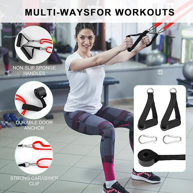 Resistance Bands, Workout Bands, Stretch Bands for Working Out, Long Exercise Bands Set with Handles & Door Anchorfor Fitness, Pull Up Training Bands for Physical Therapy, Muscle Training. - Bloomnest