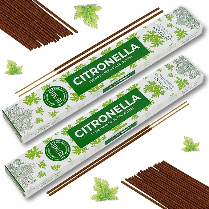 Citronella Incense Sticks for Outdoor Camping - Total 40 Insence-Sticks - Dual Pack of 20 Insense - Inciensos - Inscents - Natural Non Toxic Ingredients - Incents - Incence - Inscense TRUMIRI